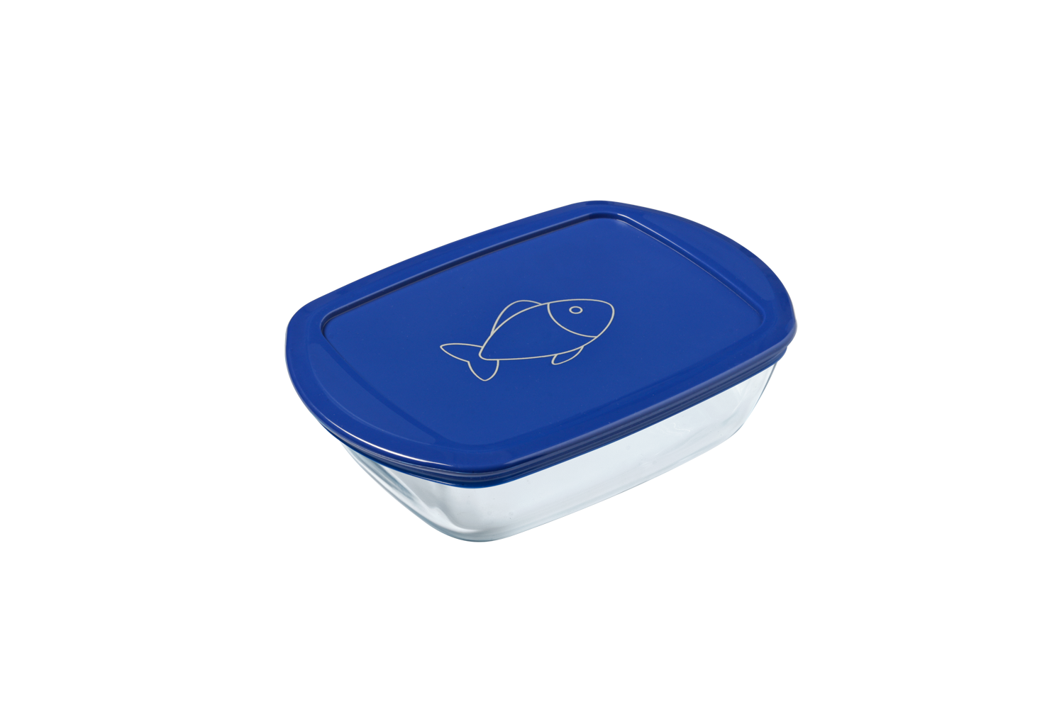 Cook & Store - Rectangular glass dish with blue lid - fish