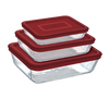 Cook&Freeze - Set van 3 rechthoekige glazen schalen van verschillende afmetingen met deksels