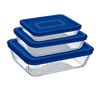 Cook&Freeze - Set van 3 rechthoekige glazen schalen van verschillende afmetingen met deksels