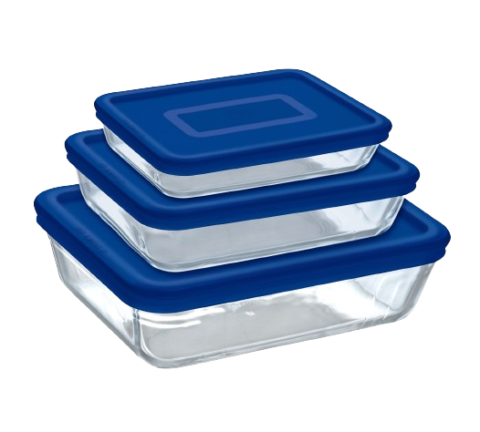 Cook&Freeze - Set van 3 rechthoekige glazen schalen van verschillende afmetingen met deksels