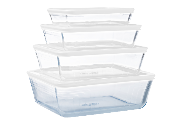 Cook&Freeze - Lot de 4 plats de conservation en verre rectangulaires avec couvercle