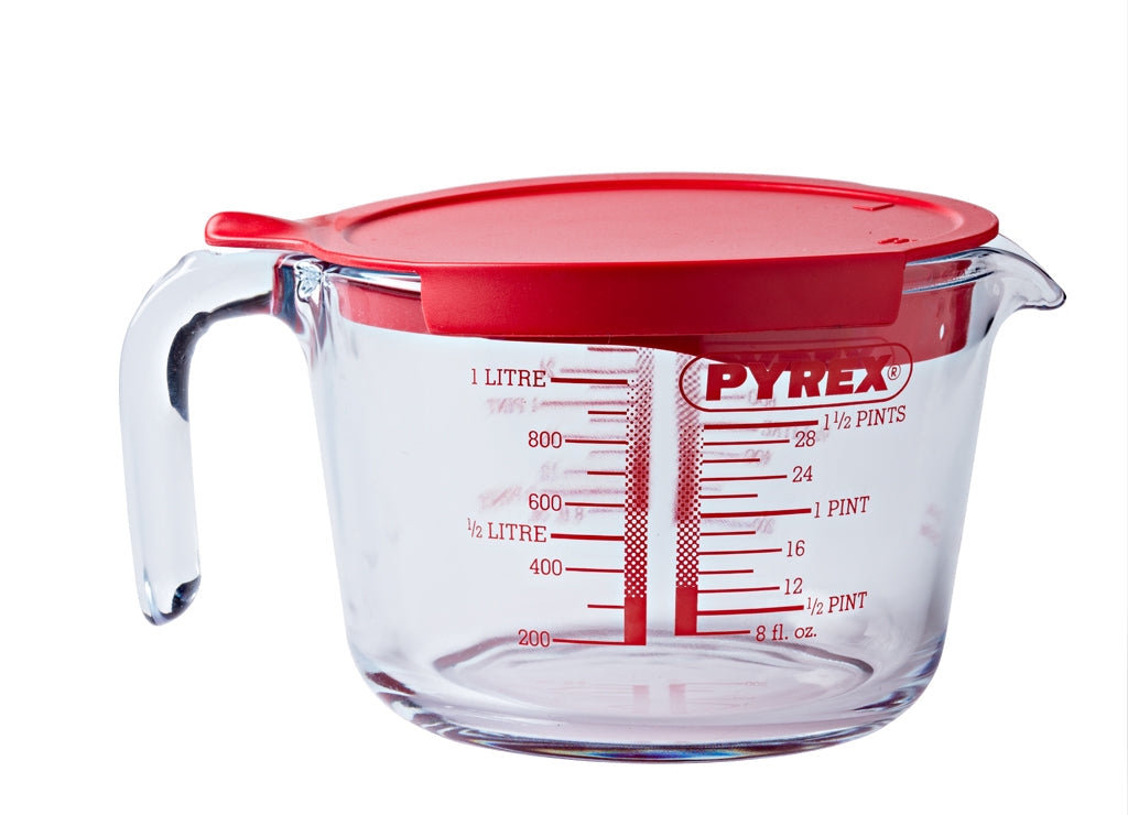 Glass measuring jug with lid 1L