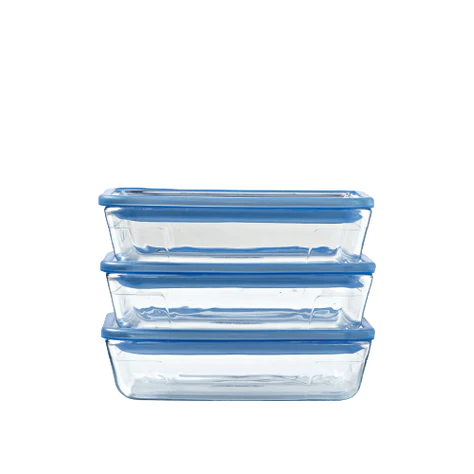 Zero Plastic - 3er-Set Vorratsdosen mit rechteckigem Glasdeckel