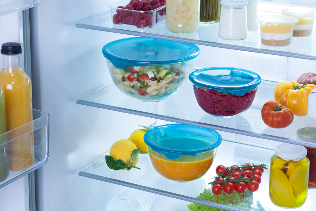 Pyrex Colors - Set di 3 ciotole in vetro scolpite senza coperchio Pyrex Colors - Set di 3 ciotole in vetro scolpite senza coperchio