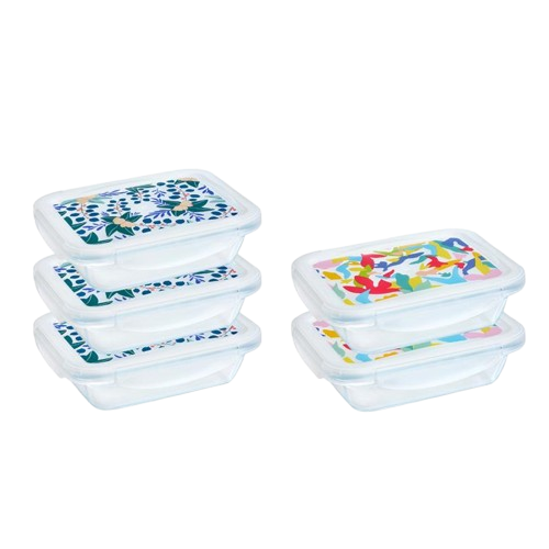 [Edition Limitée] Cook&Go - Lot de 5 Lunch Box rectangulaires en verre avec couvercle hermétique
