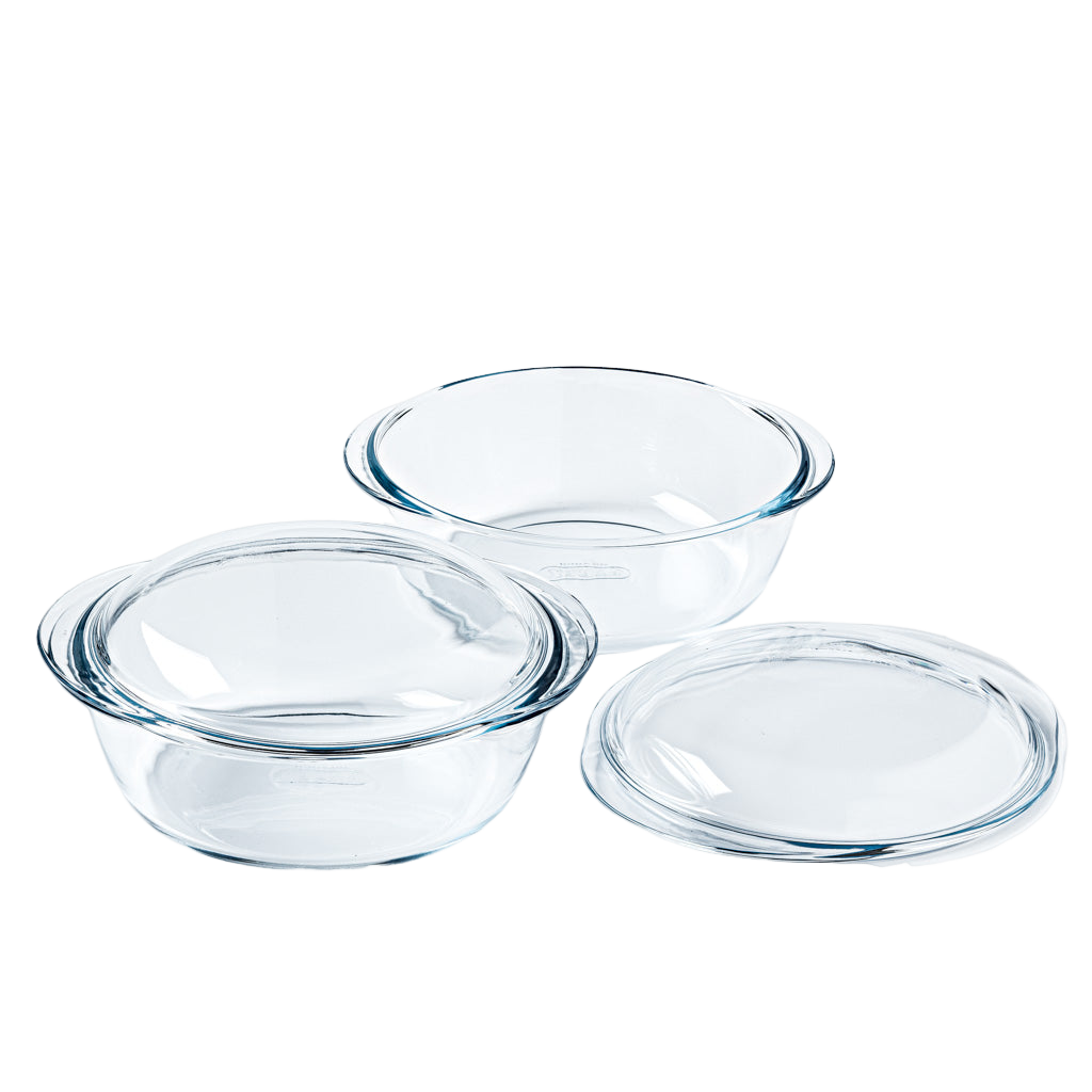 Set of 2 round glass casseroles