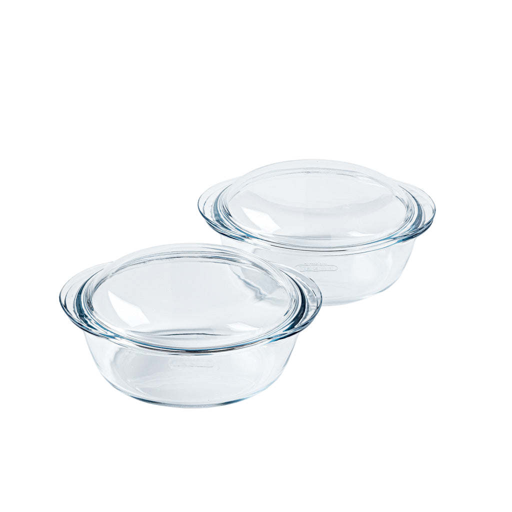 Set of 2 round glass casseroles