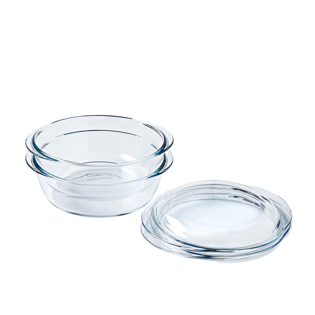 Set of 2 round glass casseroles