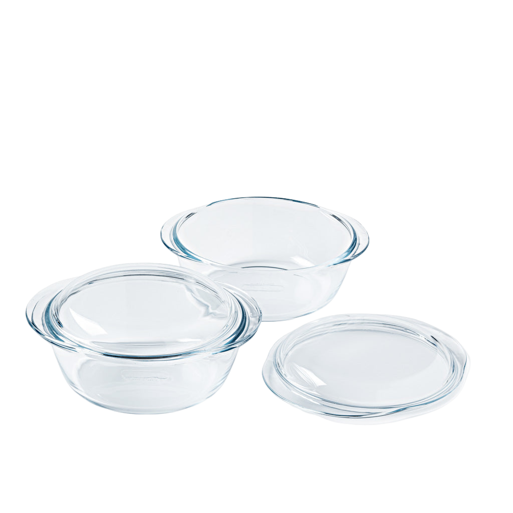 Set of 2 round glass casseroles