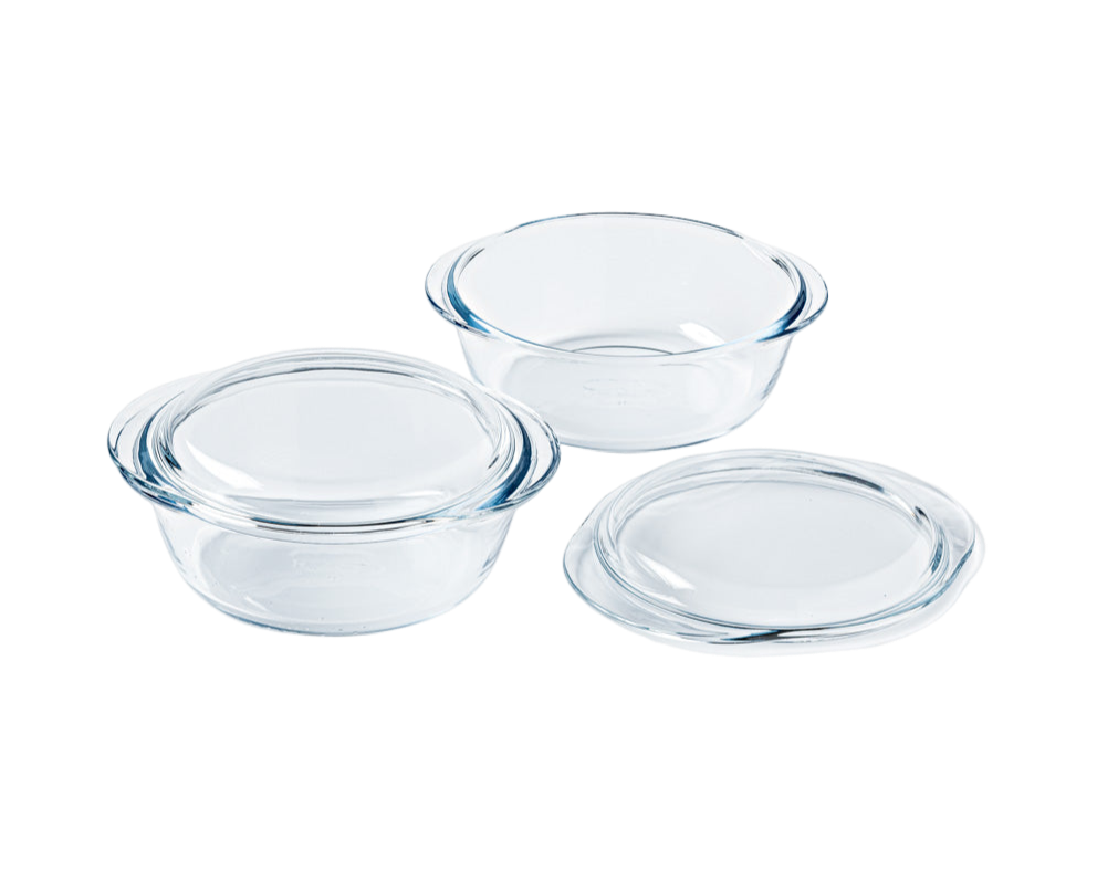 Set of 2 round glass casseroles