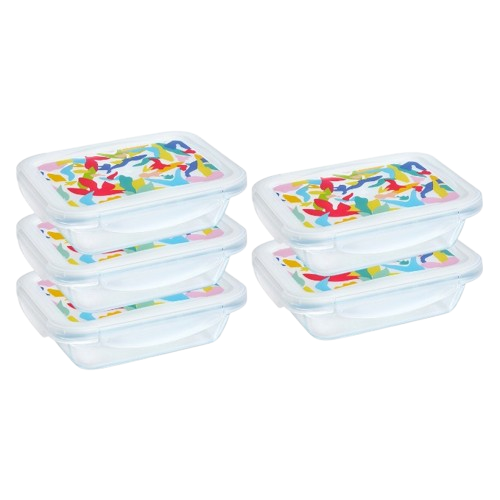 [Edition Limitée] Cook&Go - Lot de 5 Lunch Box rectangulaires en verre avec couvercle hermétique