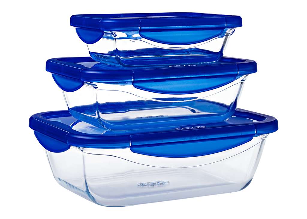 Set di 3 lunch box in vetro rettangolari con coperchio a chiusura ermetica - Cook & Go