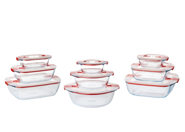 Cook & Heat - Set van 9 glazen schaaltjes met stoomventieldeksel