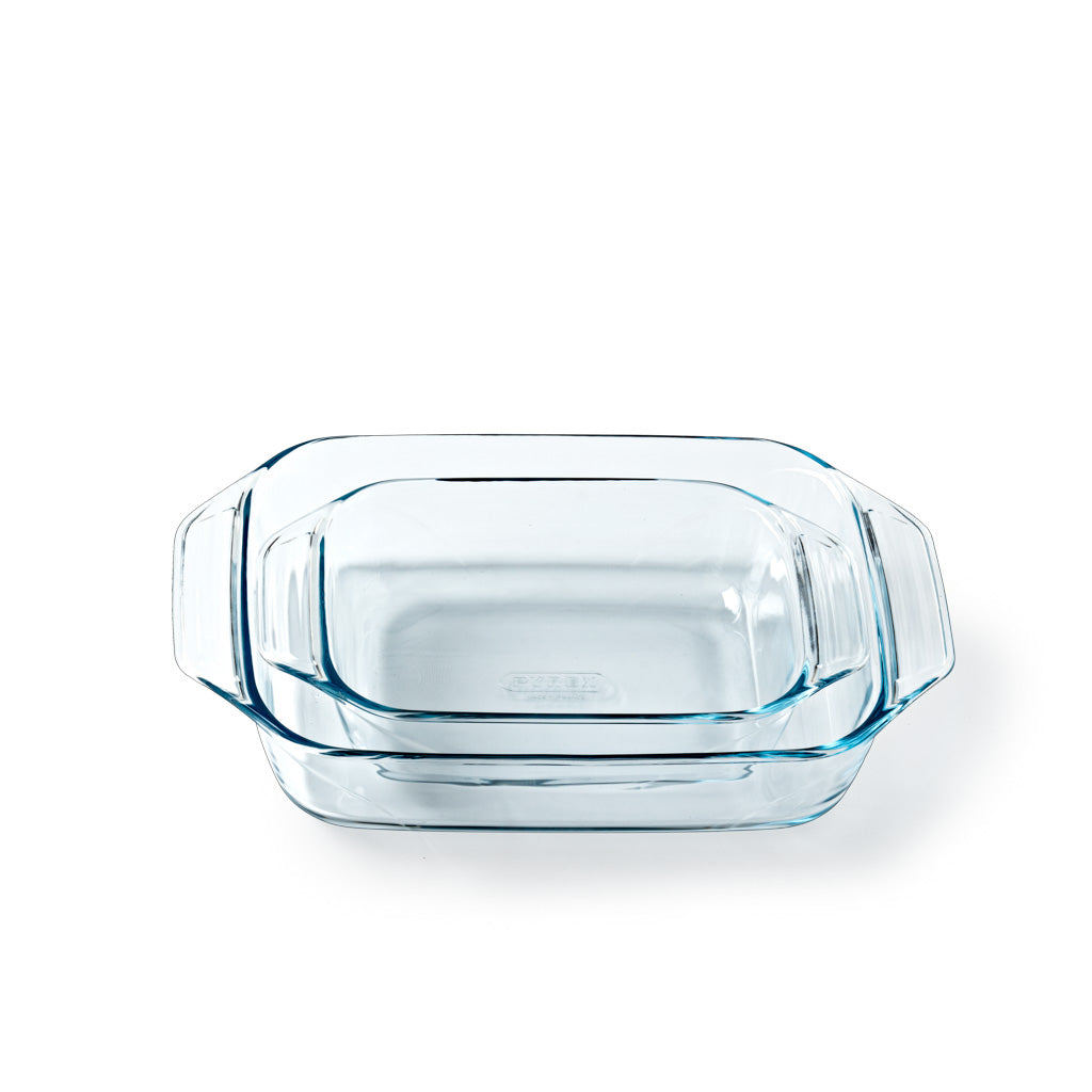 2er-Set rechteckigen Ofenschalen aus Glas mit leicht zu greifendem Griff 27 und 35 cm - Irresistible