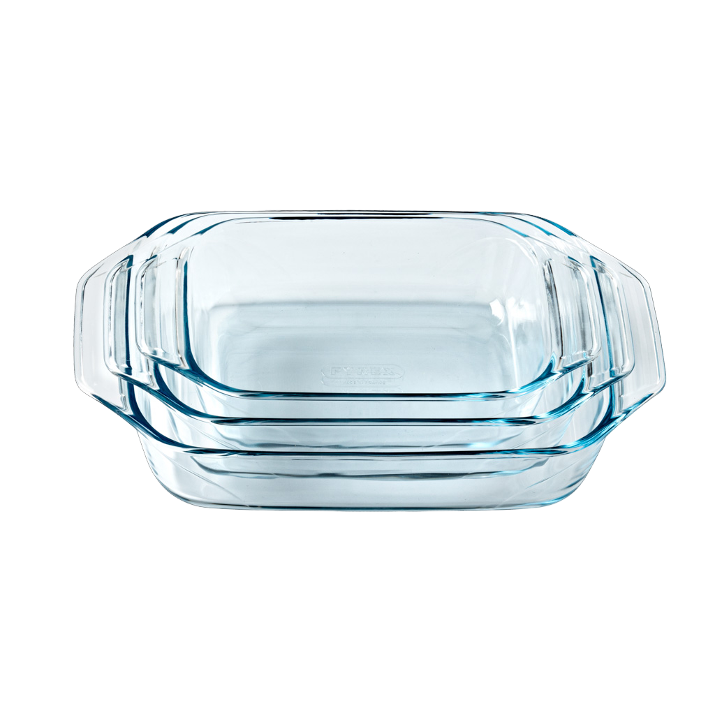 3er-Set rechteckige Ofenschalen aus Glas mit griffigem Griff - Irresistible