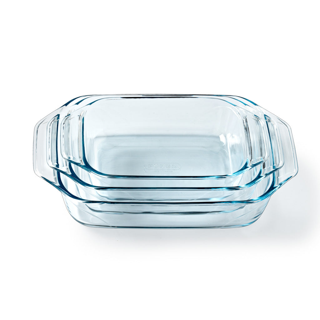 3er-Set rechteckige Ofenschalen aus Glas mit griffigem Griff - Irresistible