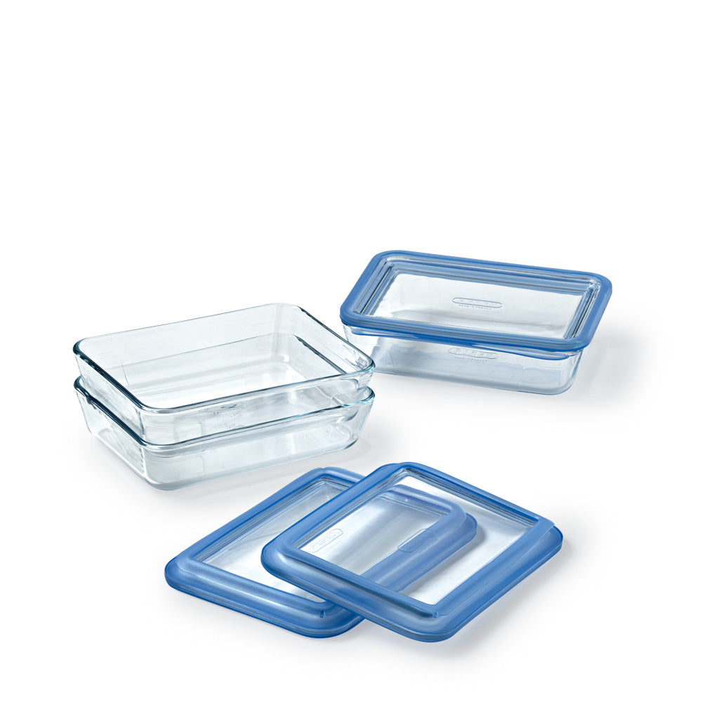 Zero Plastic - Lot de 3 Boites de conservation avec couvercle en verre rectangulaire