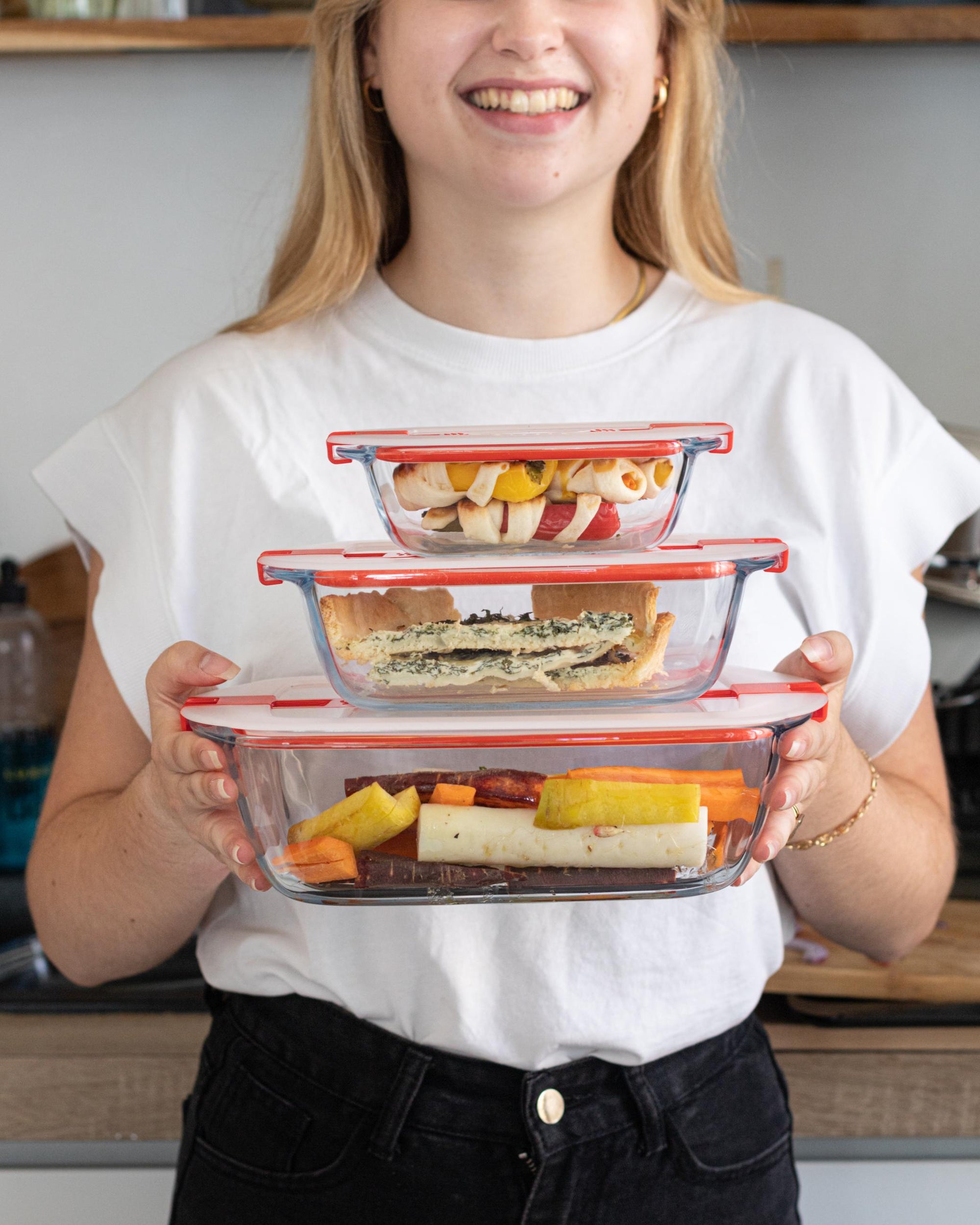 Cook&Heat - Set van 5 glazen voorraadblikken met stoomklepdeksel