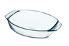 Ovale Auflaufform aus Glas mit breiten Griffen