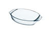Ovale Auflaufform aus Glas mit breiten Griffen