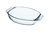 Ovale Auflaufform aus Glas mit breiten Griffen