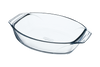 Ovale Auflaufform aus Glas mit breiten Griffen