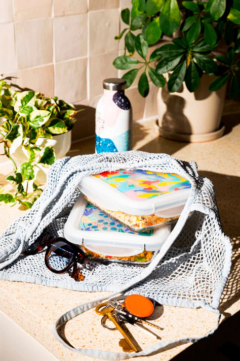 Cook & Go - 5er-Set rechteckige Lunchboxen aus Glas mit luftdichtem Deckel