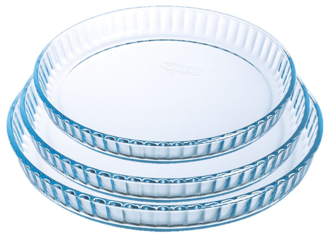 Set of 3 glass tart moulds 25, 28 and 31 cm