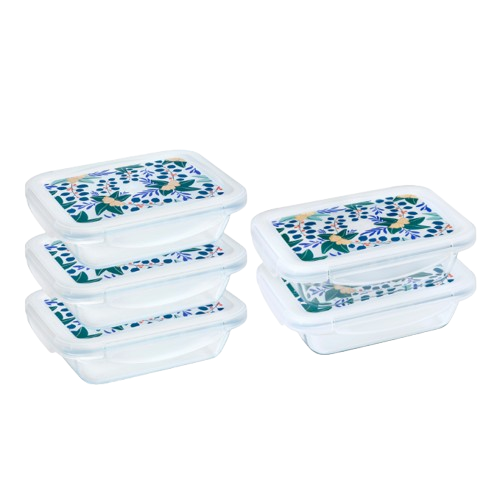 [Edition Limitée] Cook&Go - Lot de 5 Lunch Box rectangulaires en verre avec couvercle hermétique
