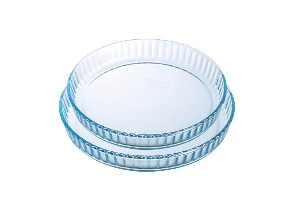 Juego de 2 moldes de tarta de cristal de 28 y 31 cm