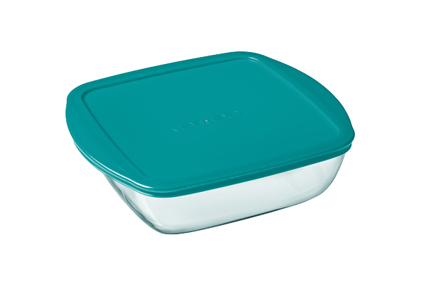 Cook & Store - Plat carré en verre avec couvercle bleu canard - compatible air fryer*