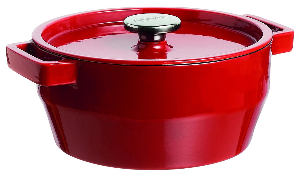 SlowCook Cast iron red Round Casserole - compatible with oven and induction hobs